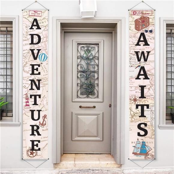 Adventure Awaits Bon Voyage Banner Garland Party Decoration Set Travel Themed - Picture 1 of 6